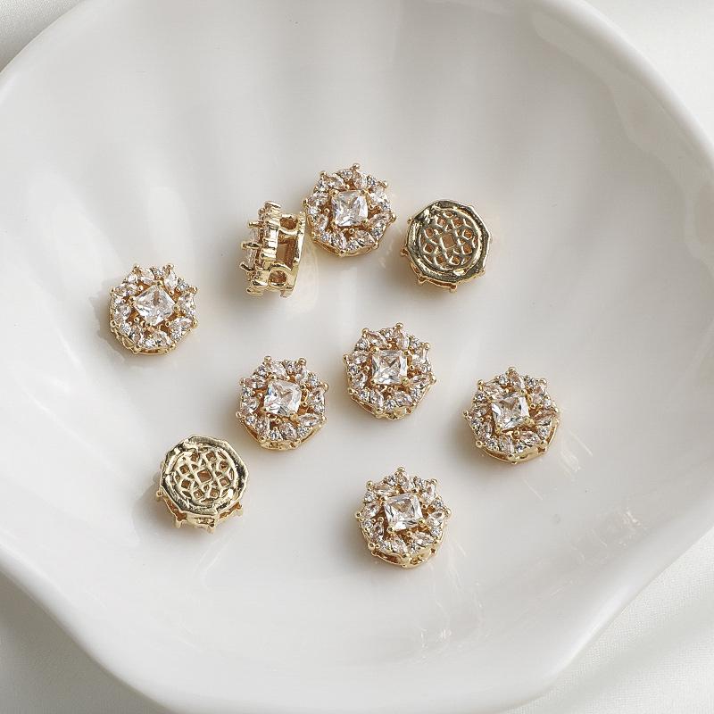 14K Gold-Filled Zircon Lace Rhombus Spacer Beads Round Pearl Necklace DIY Jewelry Accessories