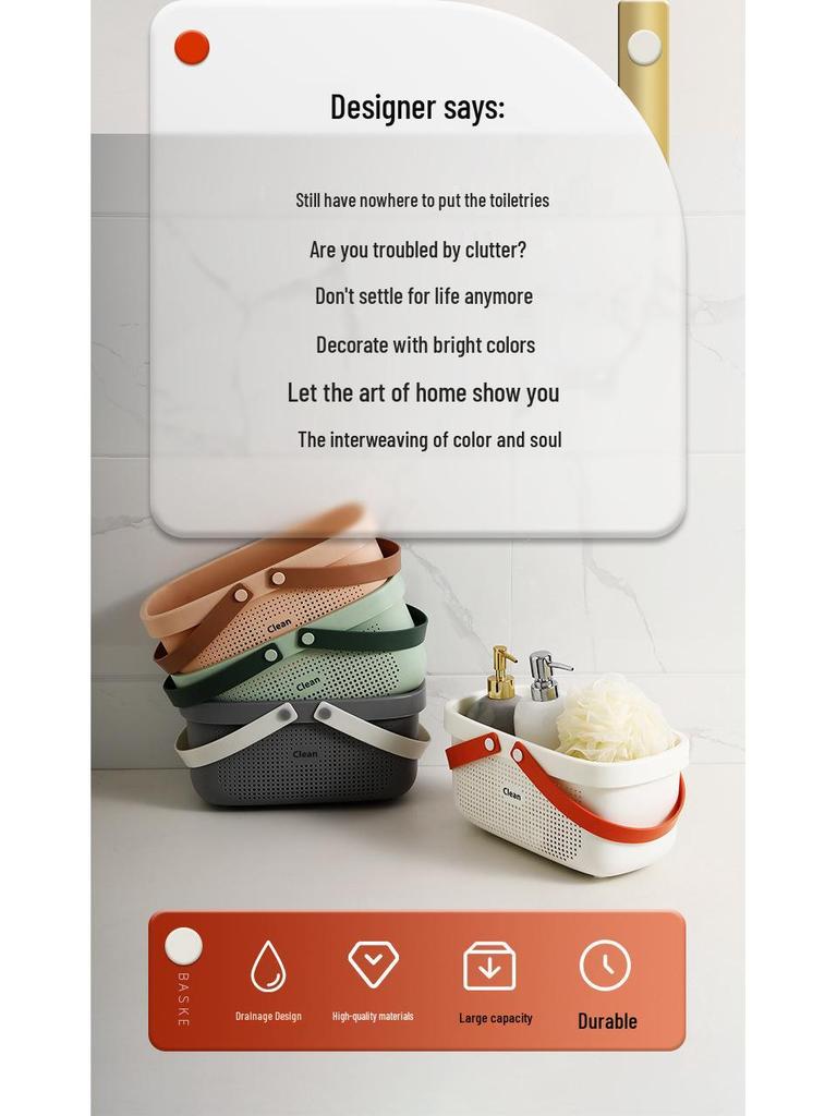 Blue Bath Caddy and Toiletries Basket for Men and Women - Portable Bathroom Storage Box