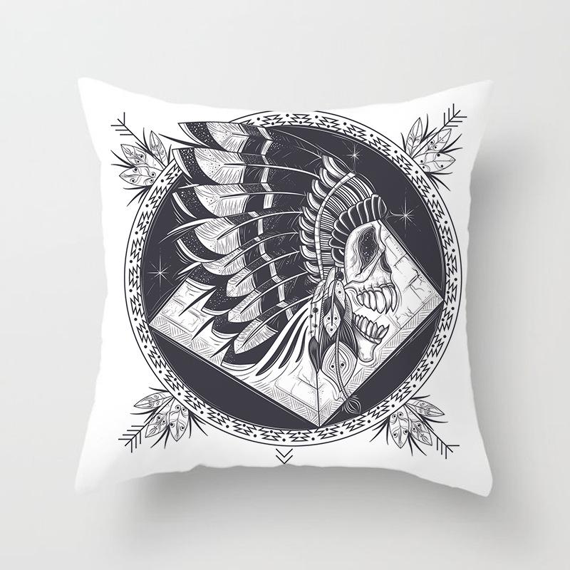 Black and White Ethnic Style Elephant Print Car Cushion Cover Sofa Pillow Cover Homewares