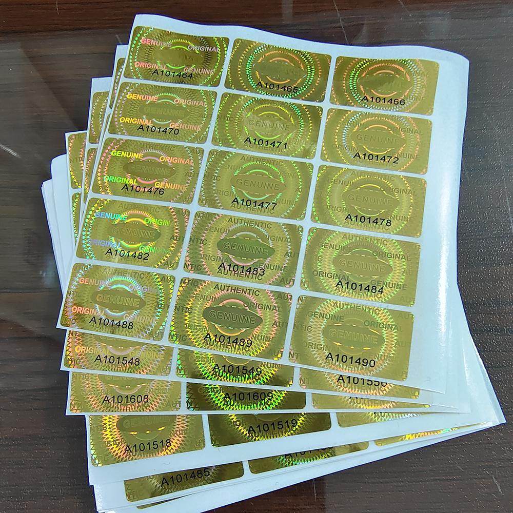100pcs 25x15mm Gold Hologram GENUINE ORIGINAL Security Seal Tamper Evident Removal Proof Serial Number Laser Printing Sticker
