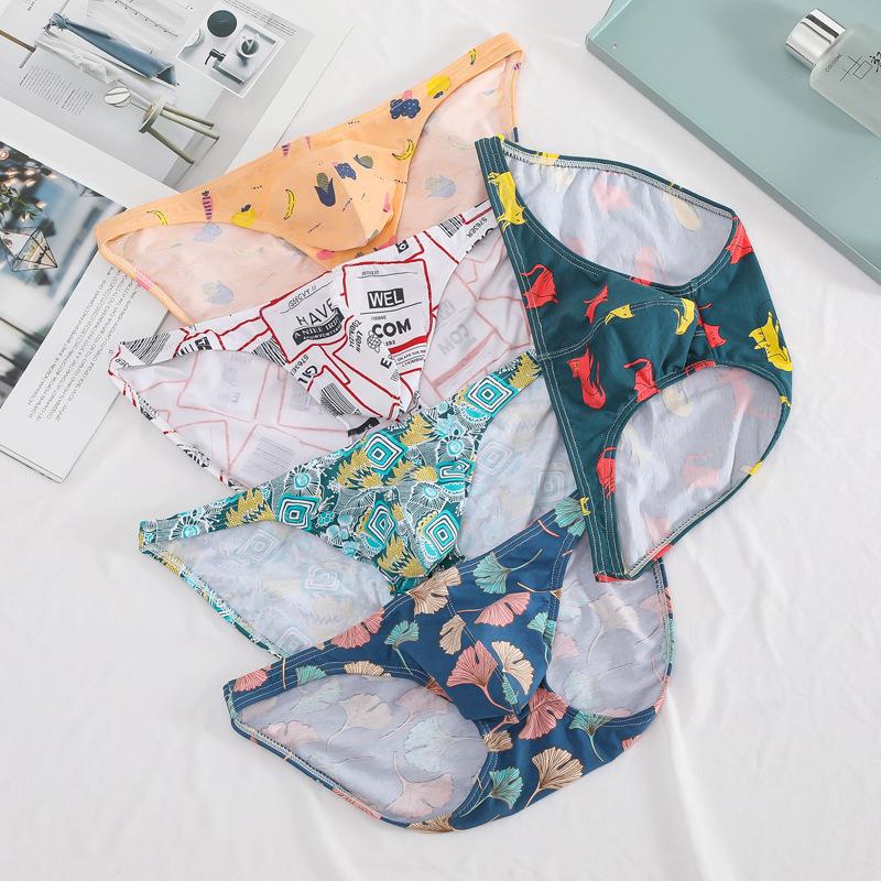 Men's Cotton Underwear Triangle Printed Low Waist Youth Sexy Thin Breathable Sports Shorts