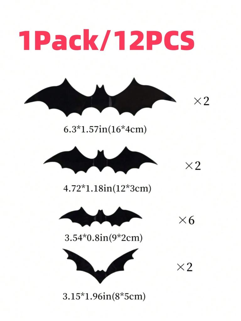 12Pcs/Pack PVC 3D Black Horror Bat Wall Stickers Set DIY Halloween Party Essentials for Home Window Art Decals