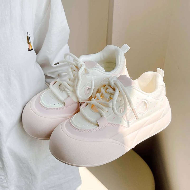 Mesh Breathable Board Shoes Women's Spring and Autumn New Thick-soled Heightening Student Versatile Niche Bread Shoes
