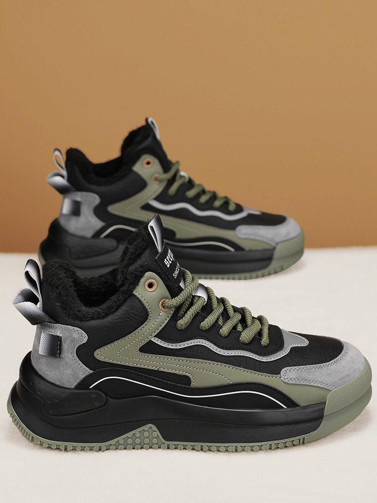 Adidași de iarnă înalți pentru bărbați - Bumbac, căptușiți cu catifea, groși, călduroși, cizme de zăpadă cu blană integrată