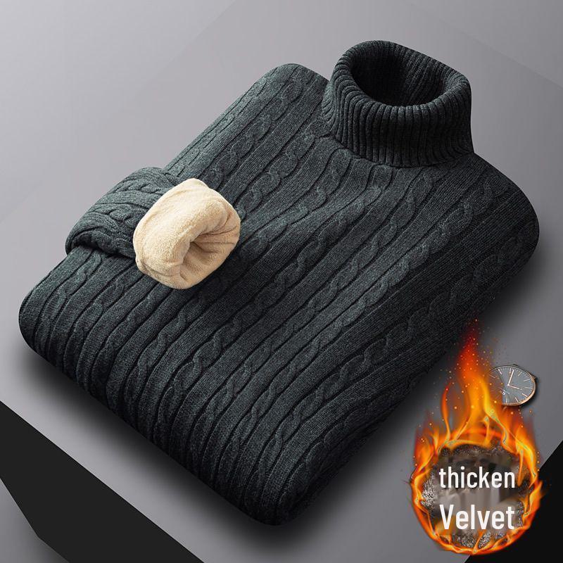 Pulover bărbătesc cu guler înalt din catifea 100% bumbac - Călduros, gros, stil de înaltă calitate 2023