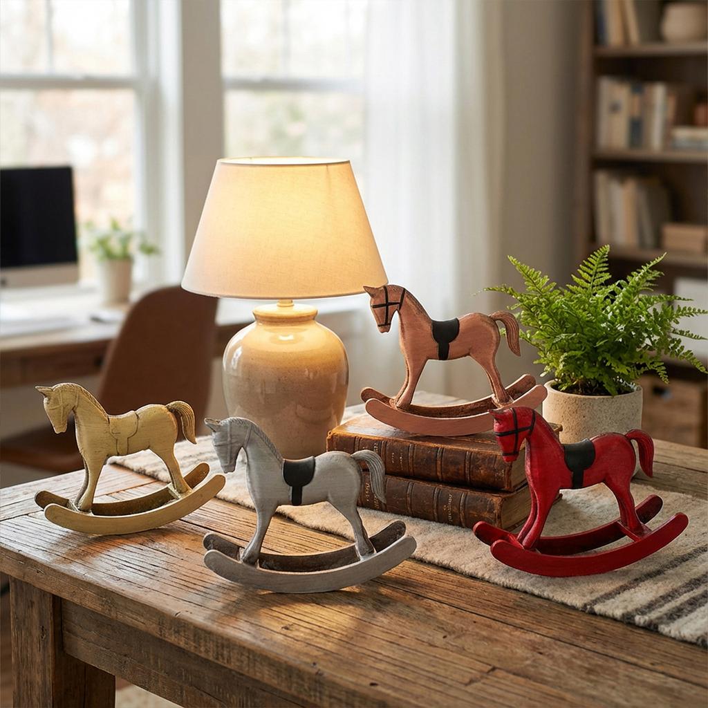 Rocking Horse Figurine European Retro Desktop Old Ornaments Home Decoration Wooden Crafts For Home Cabinet New Year Decoration