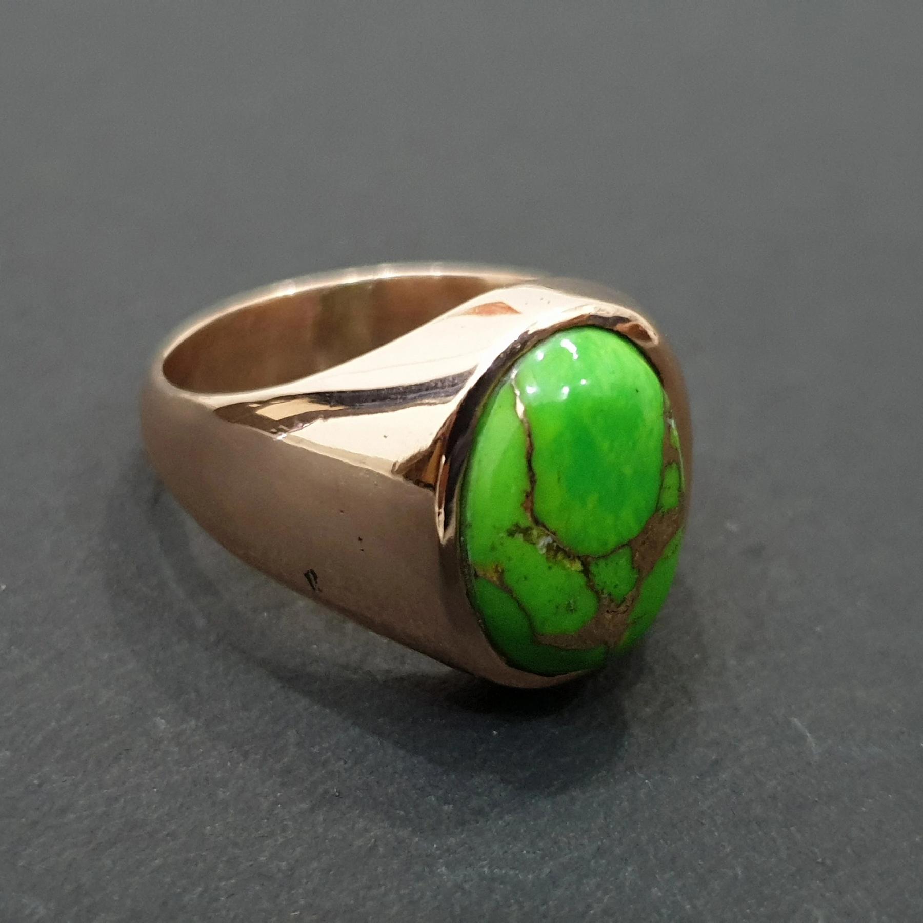 

Oval Cab Green Copper Turquoise Sterling Silver Rose Gold Overlay Ring Jewelry, Handmade Turquoise Ring 10 рожевий колір золота