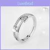 Three Jie Heart Shaped Diamond Inlaid Adjustable Opening Ring Wholesale Silver Jewelry