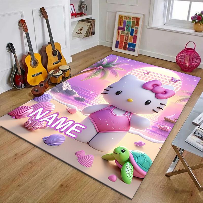 Custom HelloKitty Mat Personalized Name, Polyester Washable Indoor Entryway Rug, Gift for Christmas, Easter, Thanksgiving Day