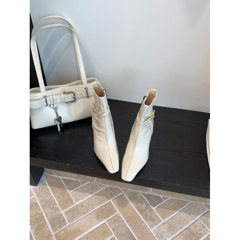 

2025 fashion small square head short boots women s high heels autumn and winter new temperament belt buckle fashion short women s boots 39