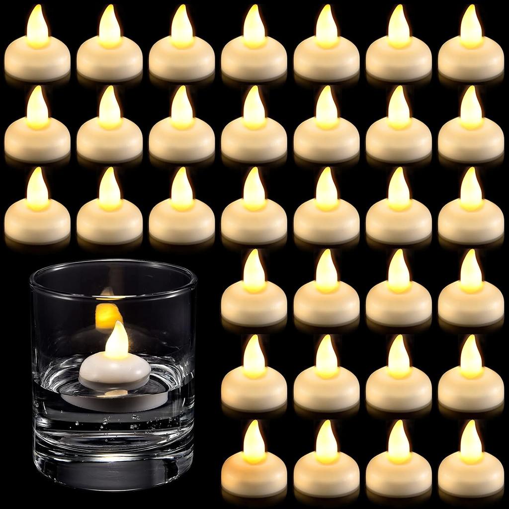 Flameless LED Floating Candles H40MM Waterproof LED Floating Tealights Battery Water Activated Tealights for Weddings Pool Party