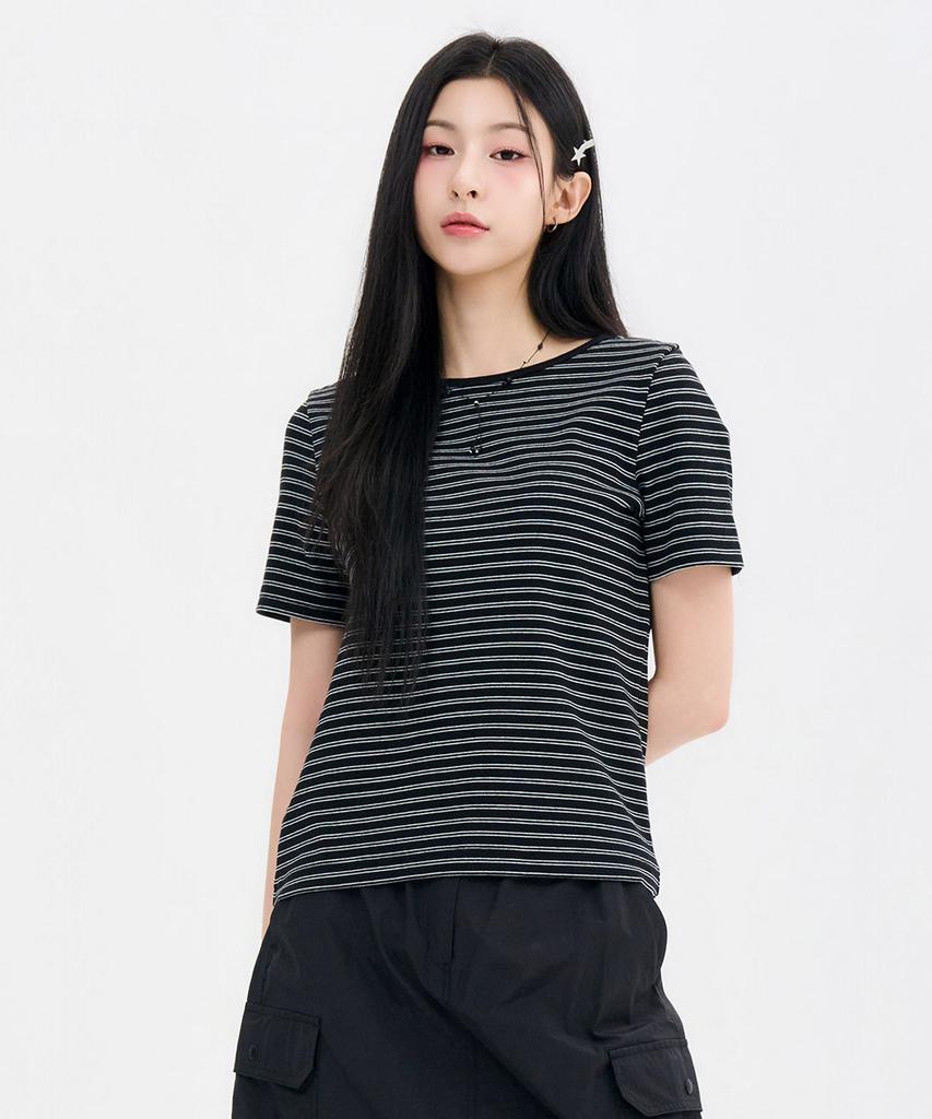 CHASECULT Women'S Striped Ribbed Short Sleeve T-Shirt-Fbrg5863D03