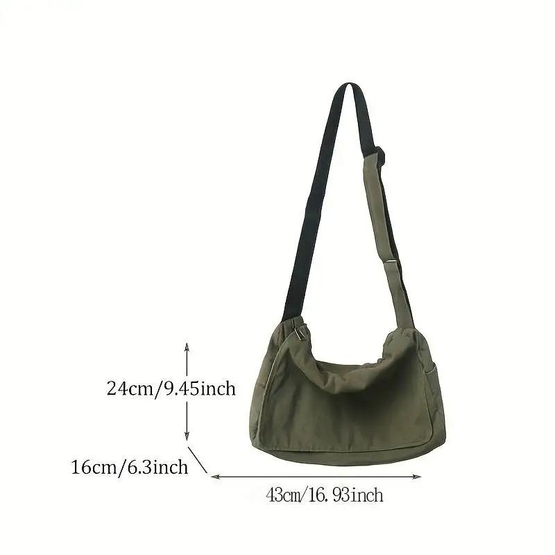 Water-washed canvas sling bag, trendy large-capacity shoulder bag, casual solid colour, student fashion messenger bag