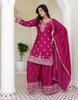 Women Party Wear Designer Embroidered Chinon Silk Kurti Palazzo Dupatta Set Salwar Suit Dress