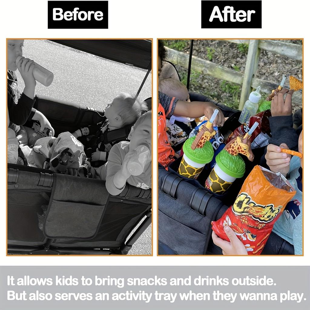 Snacks Tray for Stroller Double-sided Waterproof Toys Placed On The Leather Edge and 2 Cup Holders Snack Pallet Accessories