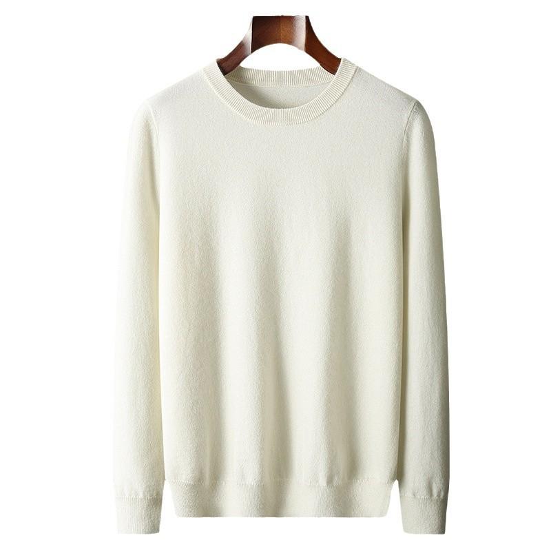 Classic Men'S Crewneck Cashmere Knit Sweater For Autumn And Winter, Loose Casual Cashmere Knit Pullover Base Layer