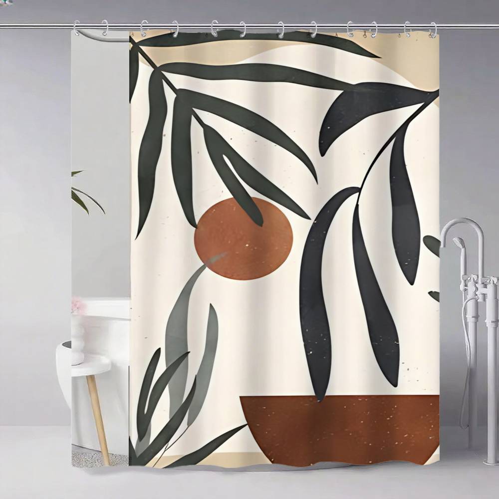 Orange Bohemian Leaves Shower Curtain, Bathroom Decorative Shower Curtain, Waterproof Curtain With Hooks