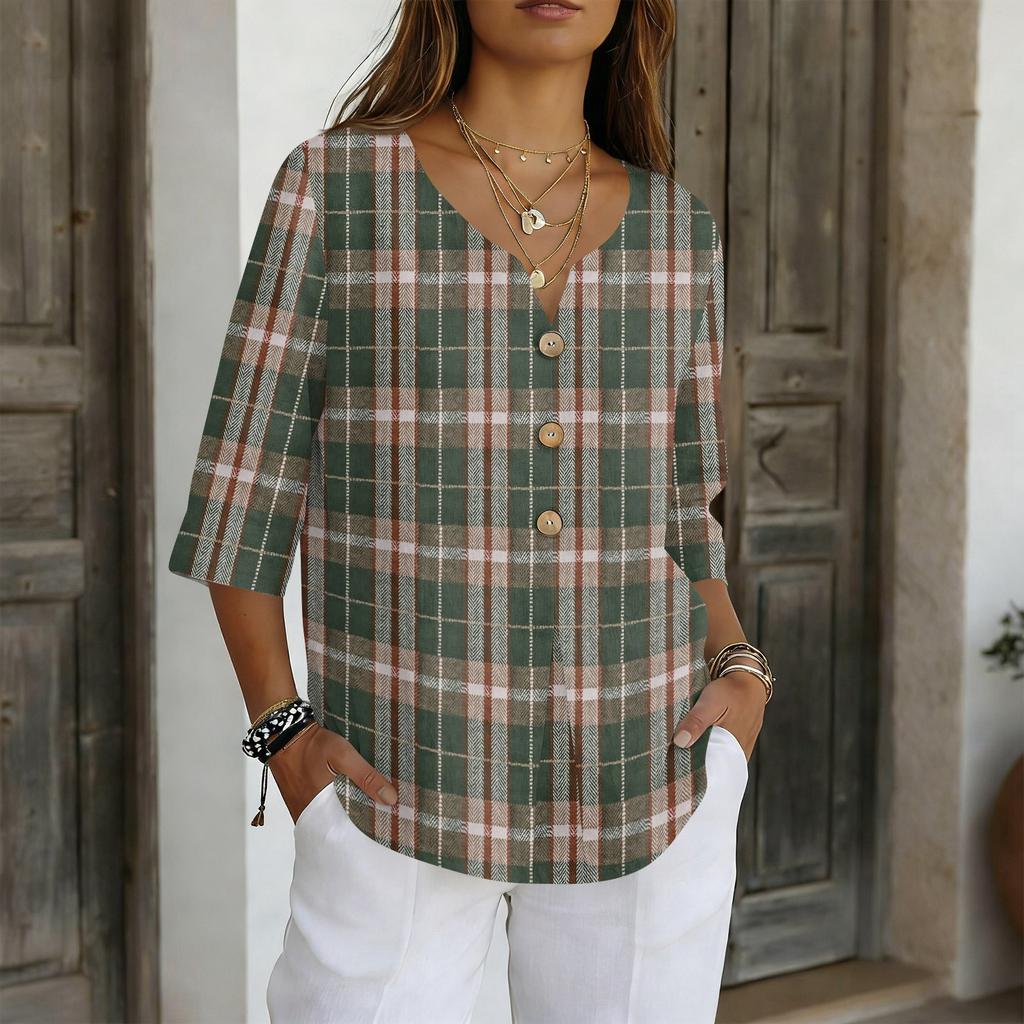 Women's Shirts Dressy Casual T-Shirts 3/4 Sleeve Tunic Tops Basic Tees Pullover Work Blouses