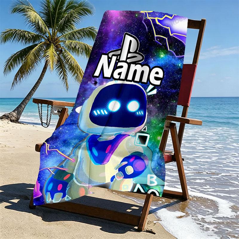 Custom Name Personalized Cosmic Bot Crew Print Beach Towel, for Trip Camping Beach Party Home Decor, Birthday Gift for Family & Friends