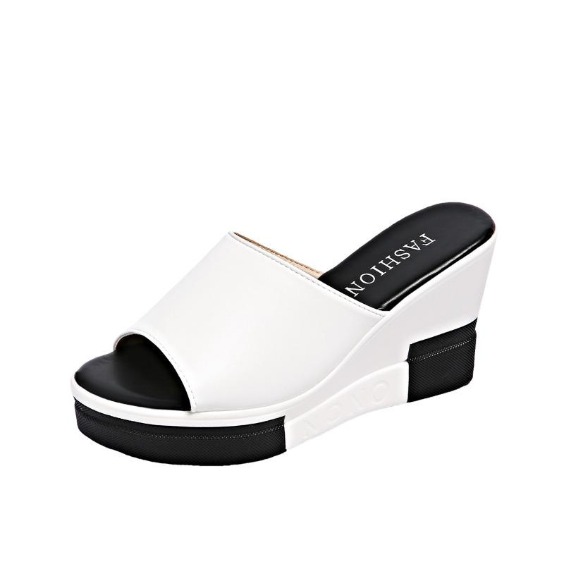 New Women's Shoes Muffin Bottom Fish Mouth Women's Slippers Wedge Heel Thick Sole Sexy High Heel One-size Large Size Sandals Women