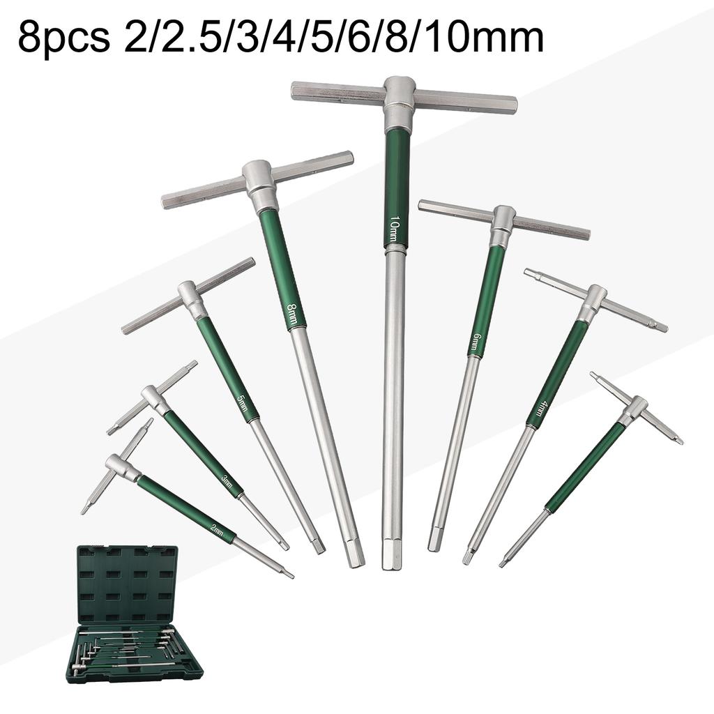 8pcs Stainless Steel T Shaped Spanner Set with Sliding Rod Extension for Home Disassembly and Motor Vehicle Repair Maintenance