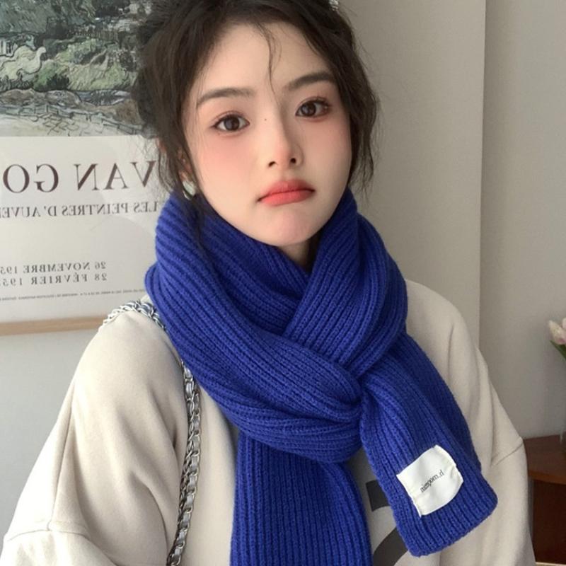 Solid Color Women Knitted Scarf Thicken Windproof Scarves Neck Cover Soft Thermal Neck Warmer