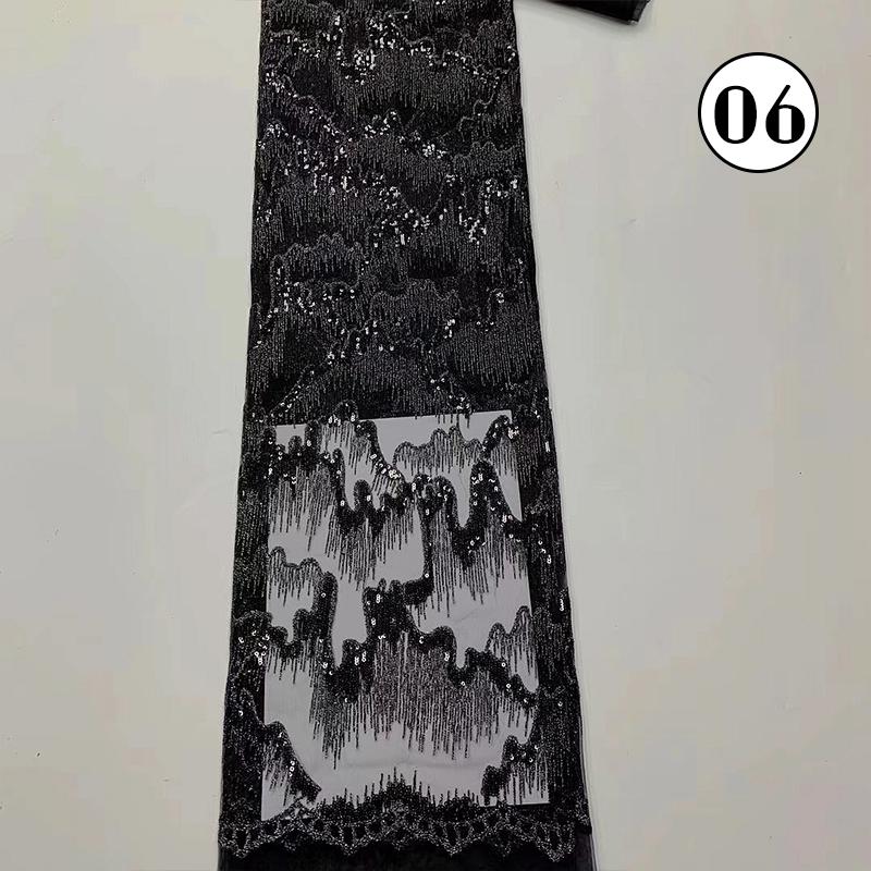 1 Yard Luxury Sequin African Lace Fabric High Quality French Nigerian Sequins Embroidery Beads Tulle Mesh Fabric Wedding Dress