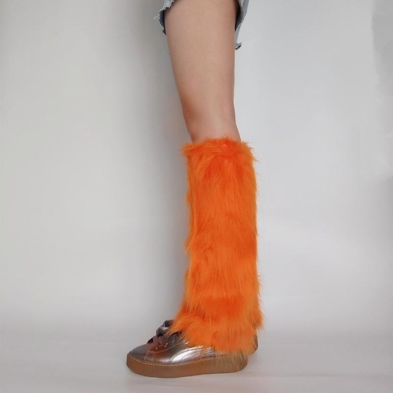Damen Flauschige Kunstpelz Beinstulpen Pelz Absätze Lange Stiefel Manschetten Abdeckung Ein Paar Karneval Stiefelabdeckung Y2K JK Uniform