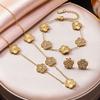 Elegant Five-Petal Rhinestone Flower Jewelry Set: 18K Gold-Plated Bracelet, Necklace & Earrings