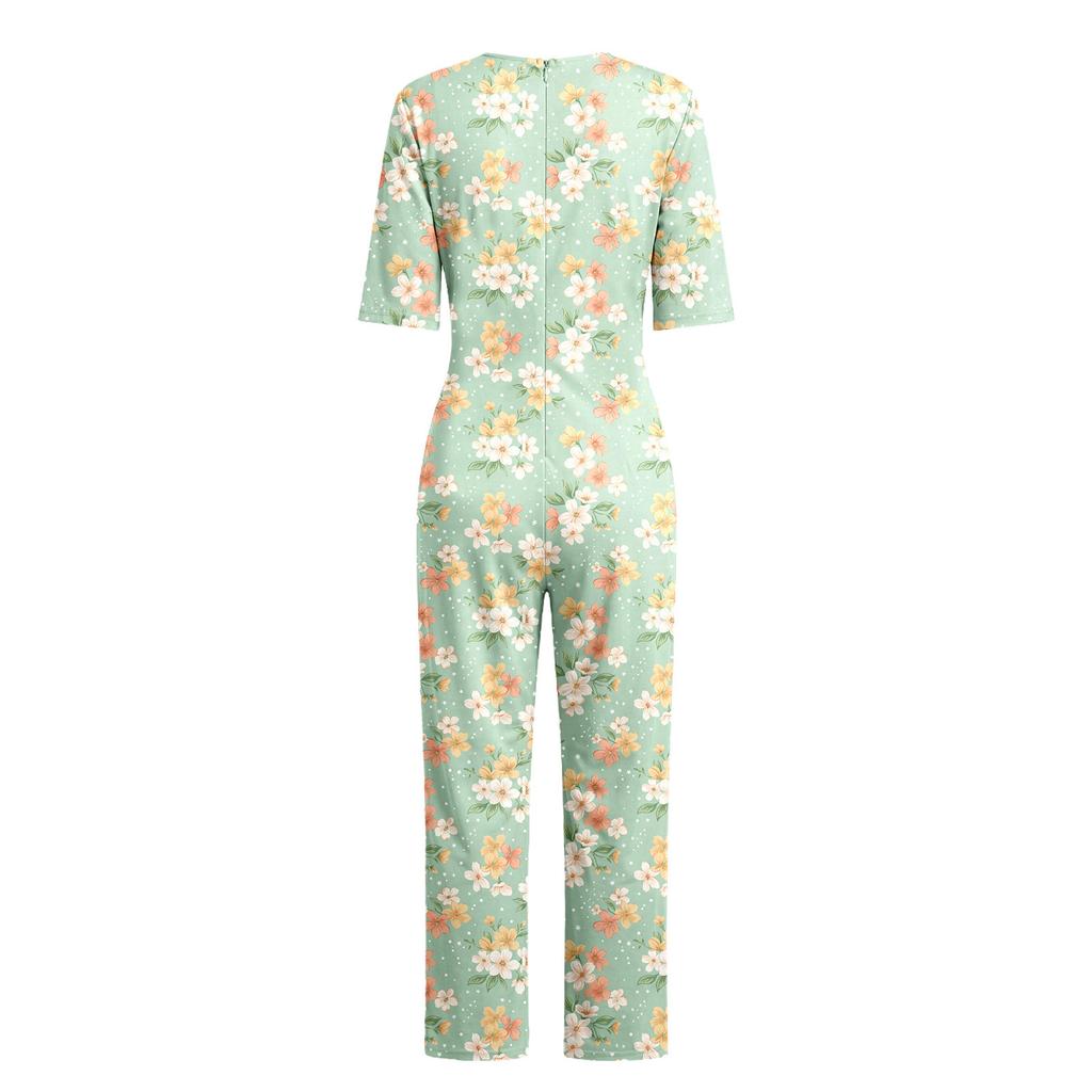 Damen Pflege-Jumpsuit für ältere Menschen mit Blumenprint, Kurzarm, Reißverschluss hinten, Loungewear-Stil, Anti-Strip, Anpassungsfähiger Strampler