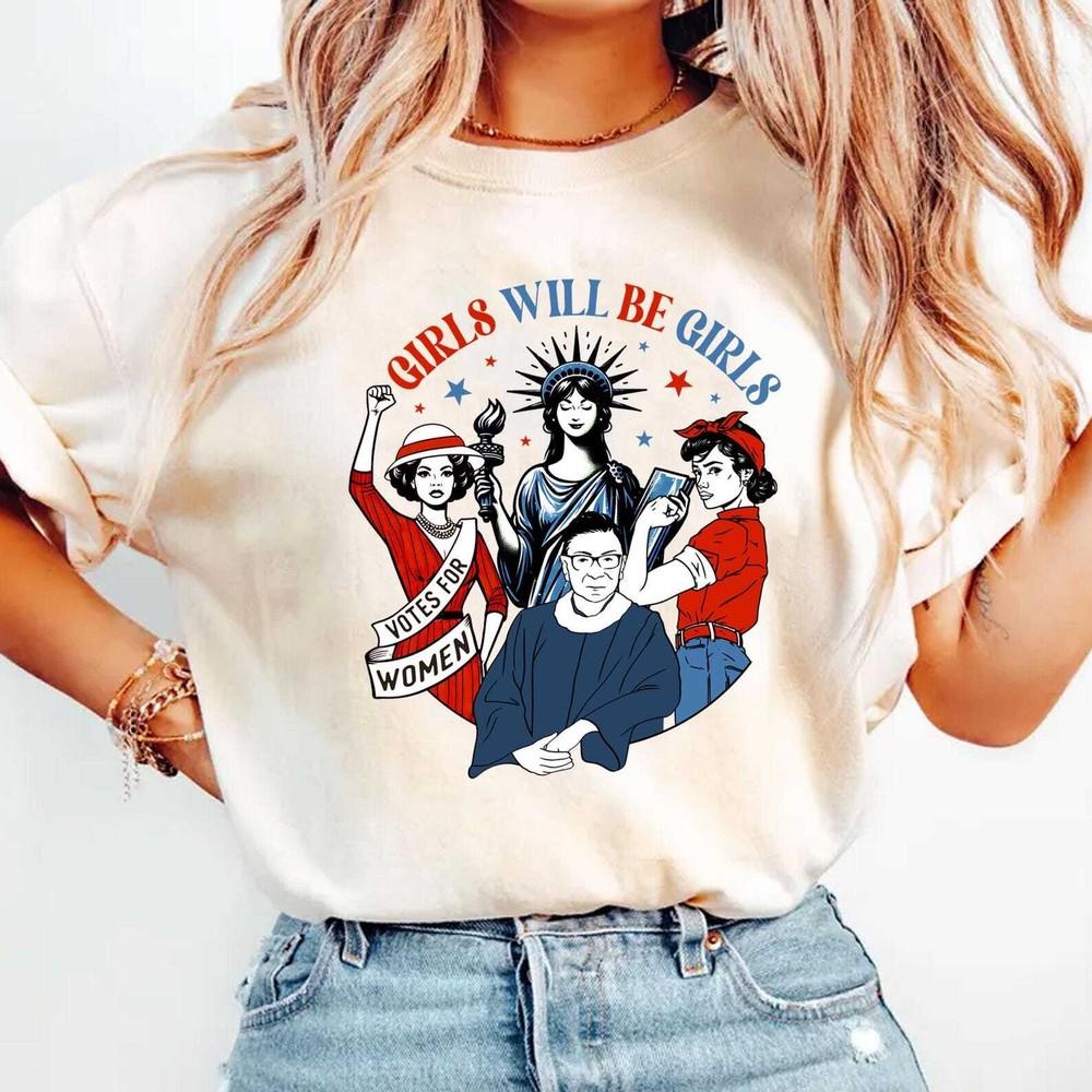 Футболка  Девочки остаются девочками , Патриотическая феминистская футболка для американских женщин, Унисекс футболка L