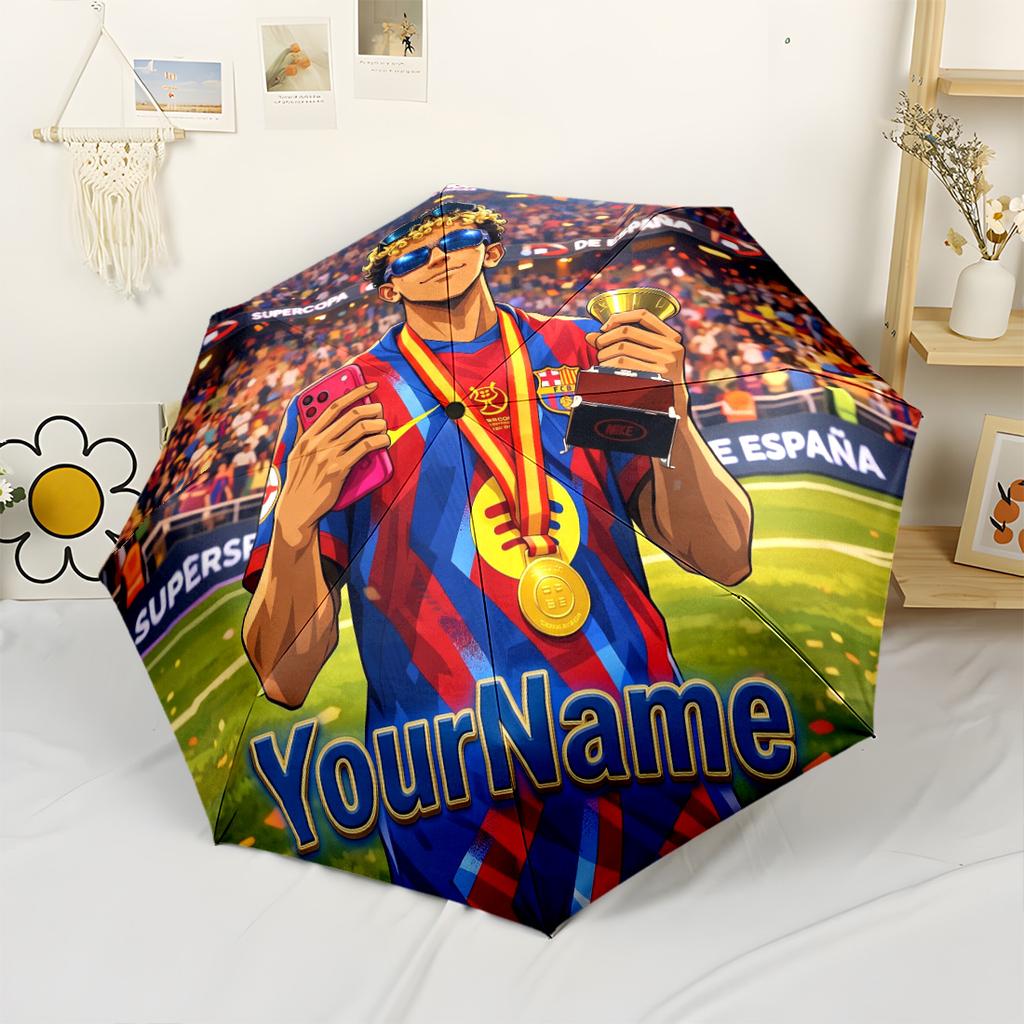 Ombrello Personalizzato con Nome Lamine Yamal Compatto da Viaggio Automatico Robusto con 8 Stecche Pieghevole Design Durevole da Portare Ogni Giorno Elegante