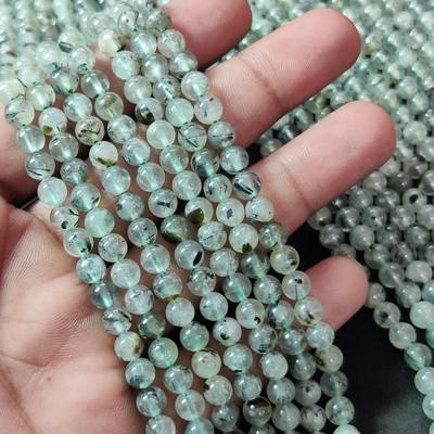 Natural Prehnite Gemstone Beads, Grade AA Rutilated Green Round Loose Beads, 6mm 8mm 10mm Size, 14-15 Inch Full Strand.
