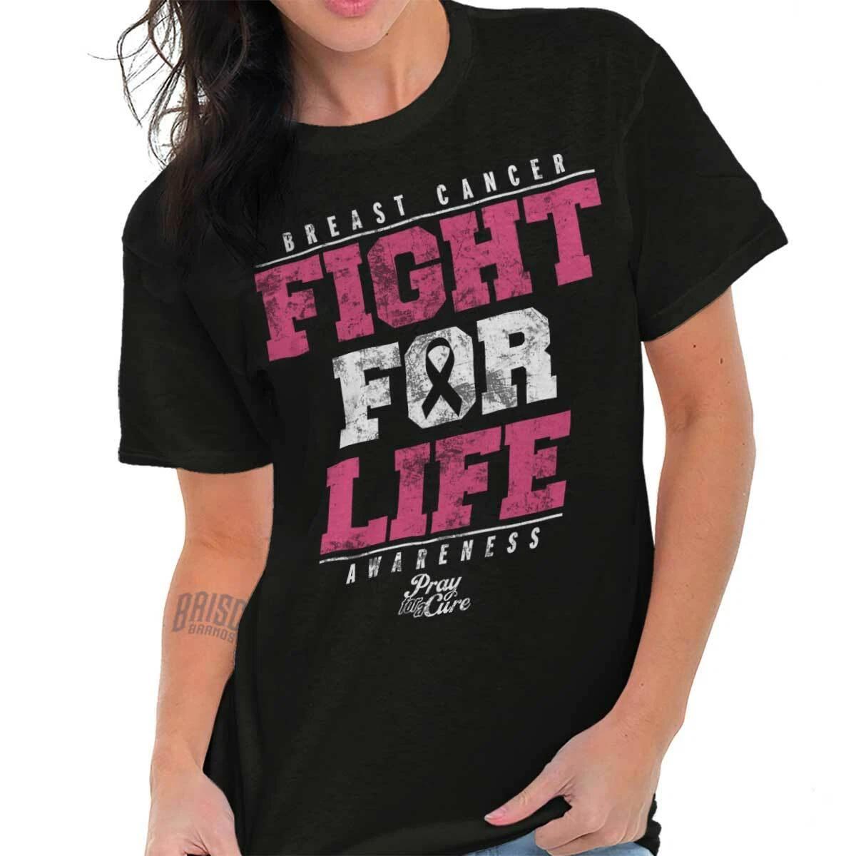 Breast Cancer Awareness Fight for Life BCA Womens Graphic Crewneck T Shirt Tee XS