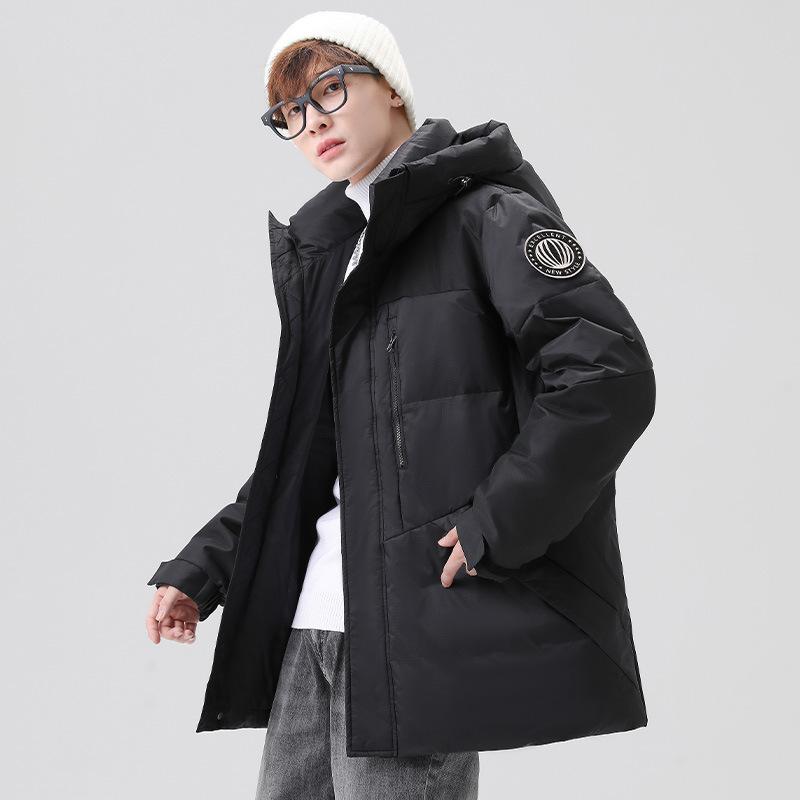 

Autumn and winter new thickened hooded down jacket men s teen couple white duck down casual top men s jacket M