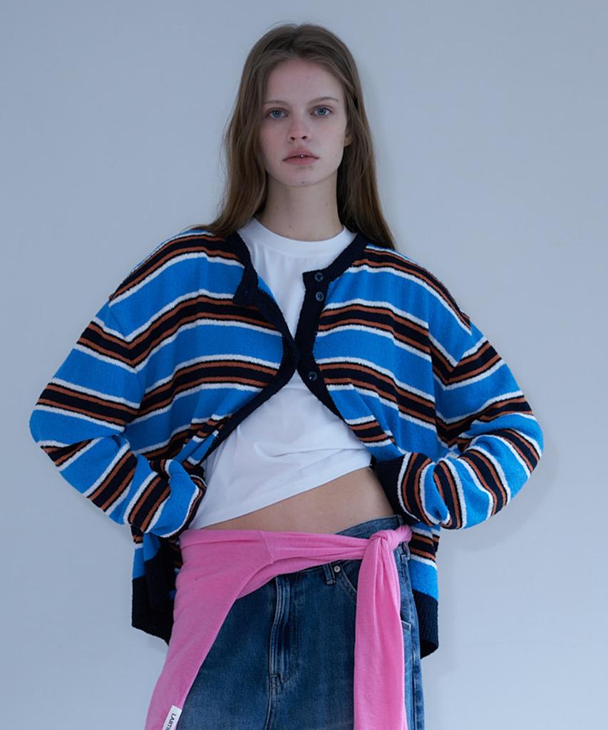 Lartigent L23 Übergroßer Strickcardigan mit Streifen(Marine)
