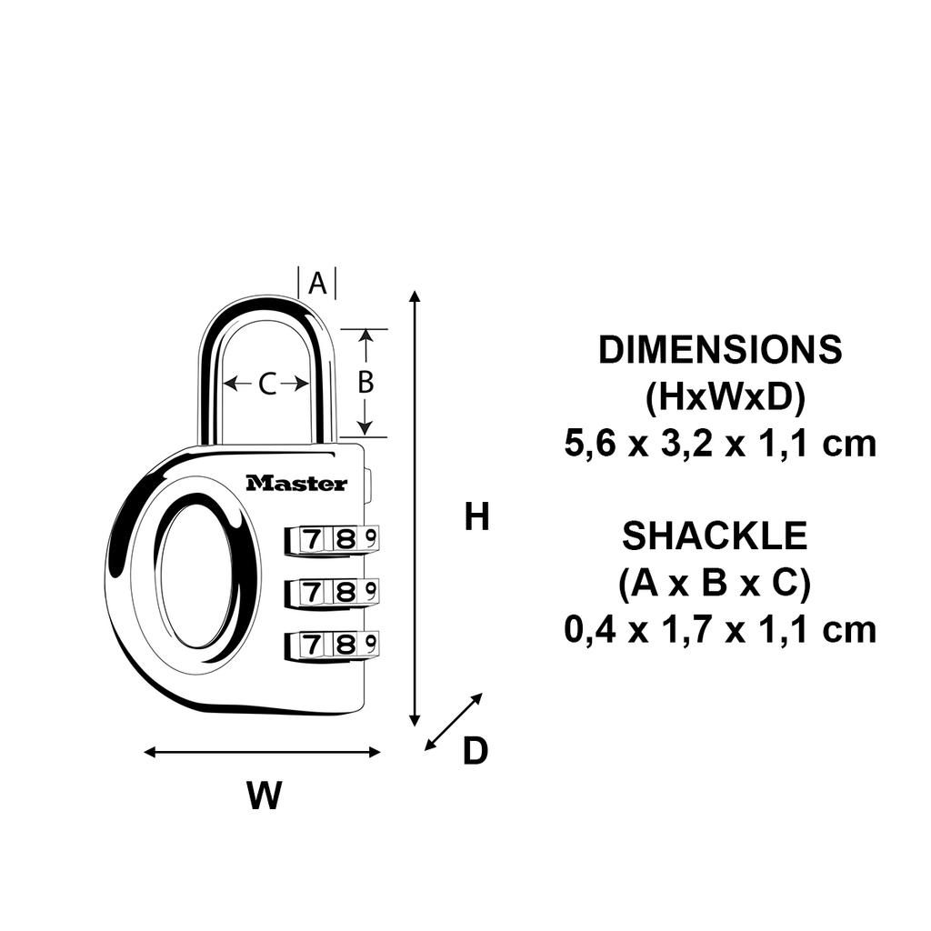 Master Lock Combination Padlock with Zinc Body, Random Color, 56x32x11 mm