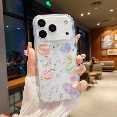 Luxury Glitter Sequins Planet Clear Phone Case for IPhone 17 Air 16 15 14   Pro Max Transparent Epoxy Silicone Cover Capa