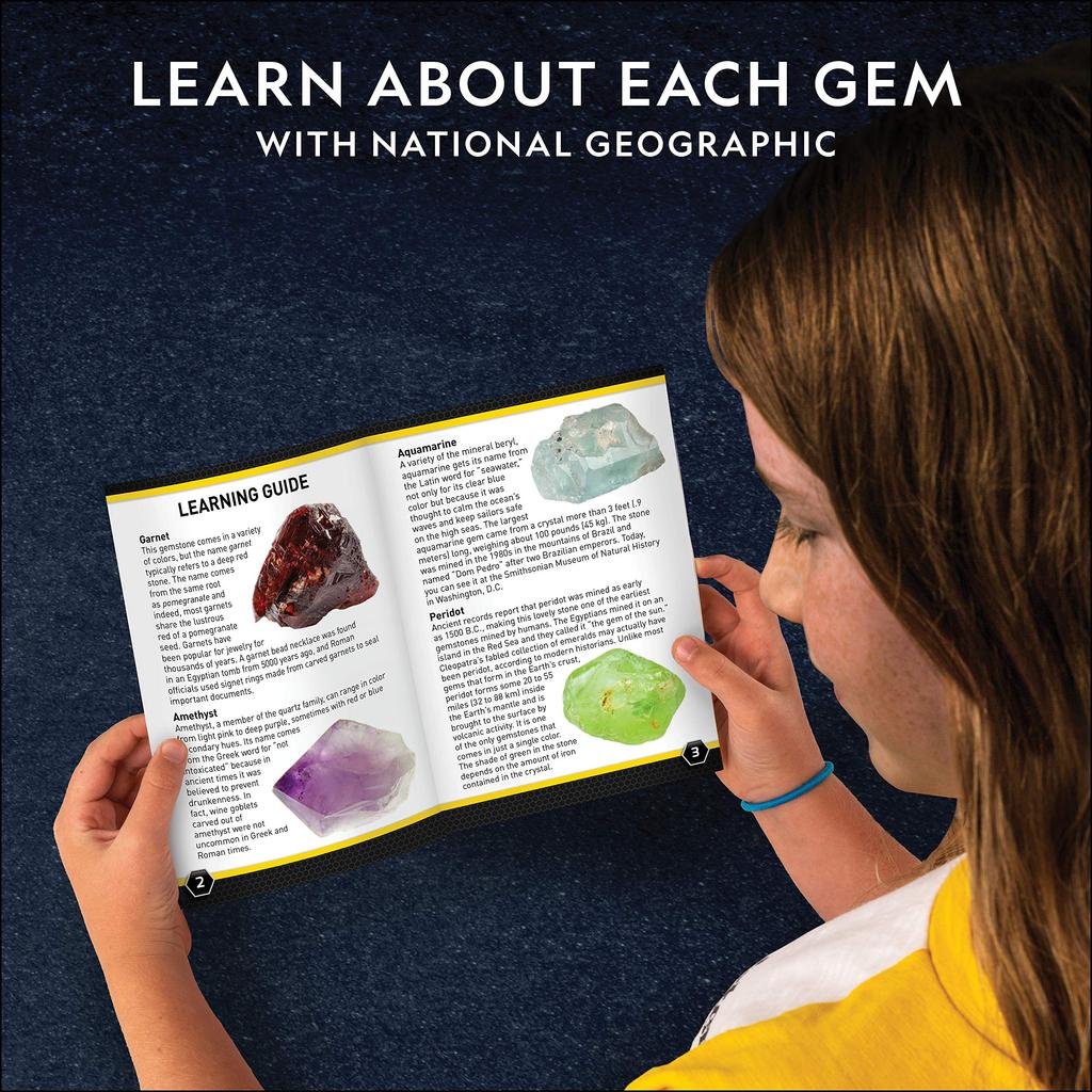 National Geographic Stone Excavation Kit A Gem Excavation Kit with 15 Stones Including Blue and More Semi-Precious – Kids' Semi-Precious Amethyst,