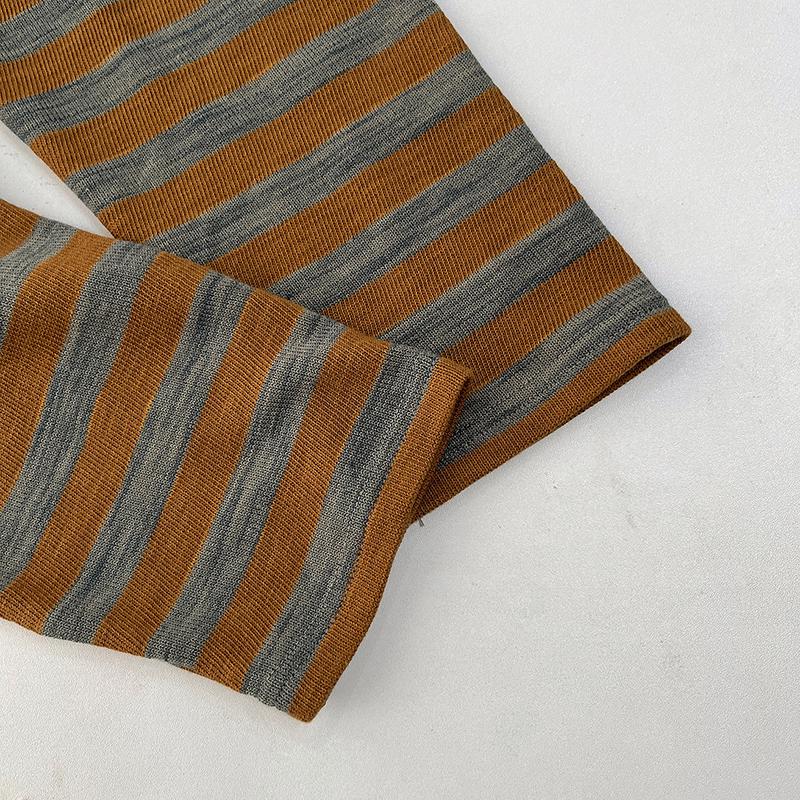 European Women's Oversized Gray-Orange Striped Long-Sleeve T-Shirt, Autumn 2025 Collection – Soft, Comfortable, and Versatile.