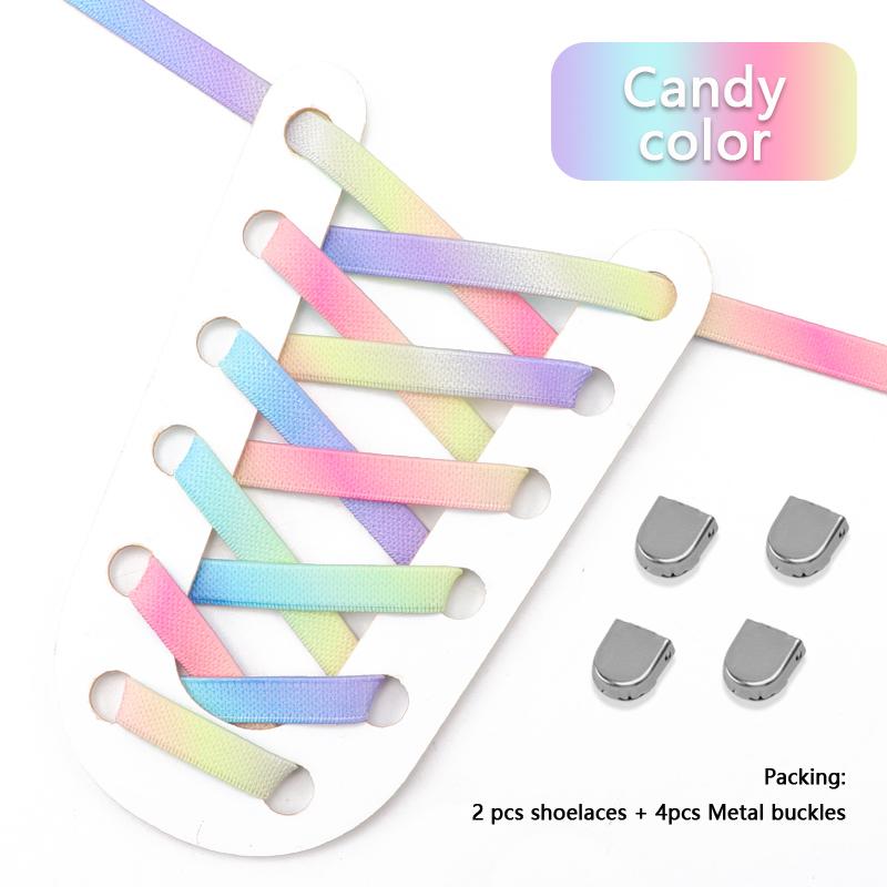 New 1Pair Colourful No Tie Shoelaces Rainbow Elastic Laces Sneakers Adults Kids 8MM Wide Flats Rubber Shoelace Shoes Accesories