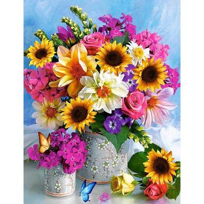 JISAN smycken korsstygn Canvas Set 50x40cm JB02, F16 - Rose and Sunflower Vase, 1 stycke koreanska populära leksaker