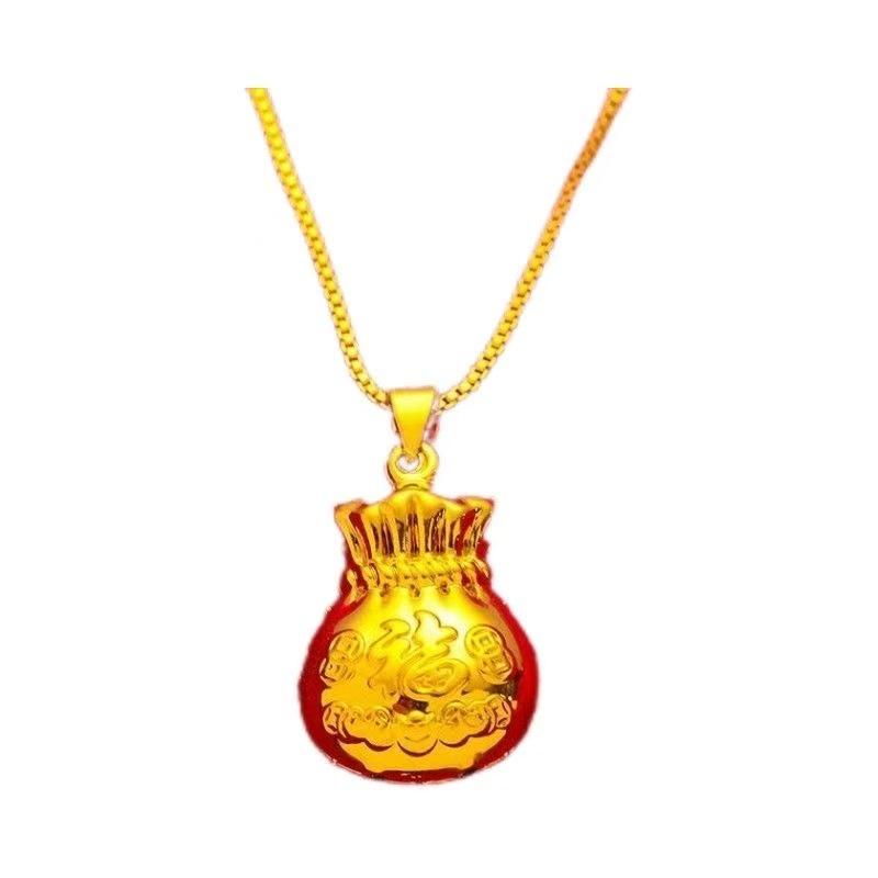 Gold Coin Pendant Box Chain Necklace - Unisex Lucky Bag Jewelry