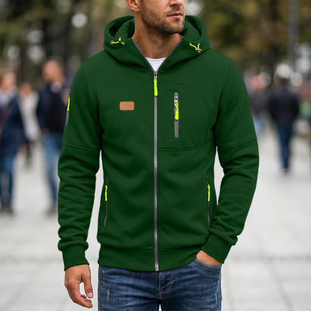Men's Zip-Up Hoodie with Multiple Pockets, Casual Long Sleeve Sweatshirt