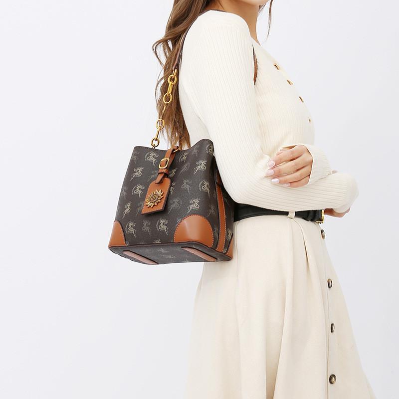 IELGY Premium Retro Bucket Bag, Fashionable Versatile Portable Shoulder Messenger Bag