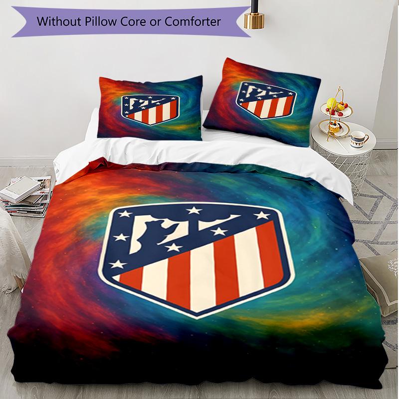 Sada 3ks povlaků na přikrývku (1 * Povlak na přikrývku + 2 * Povlak na polštář, Bez jádra), Měkká celoroční povlaková souprava Atletico Madrid, Dárek pro dekoraci domácí ložnice