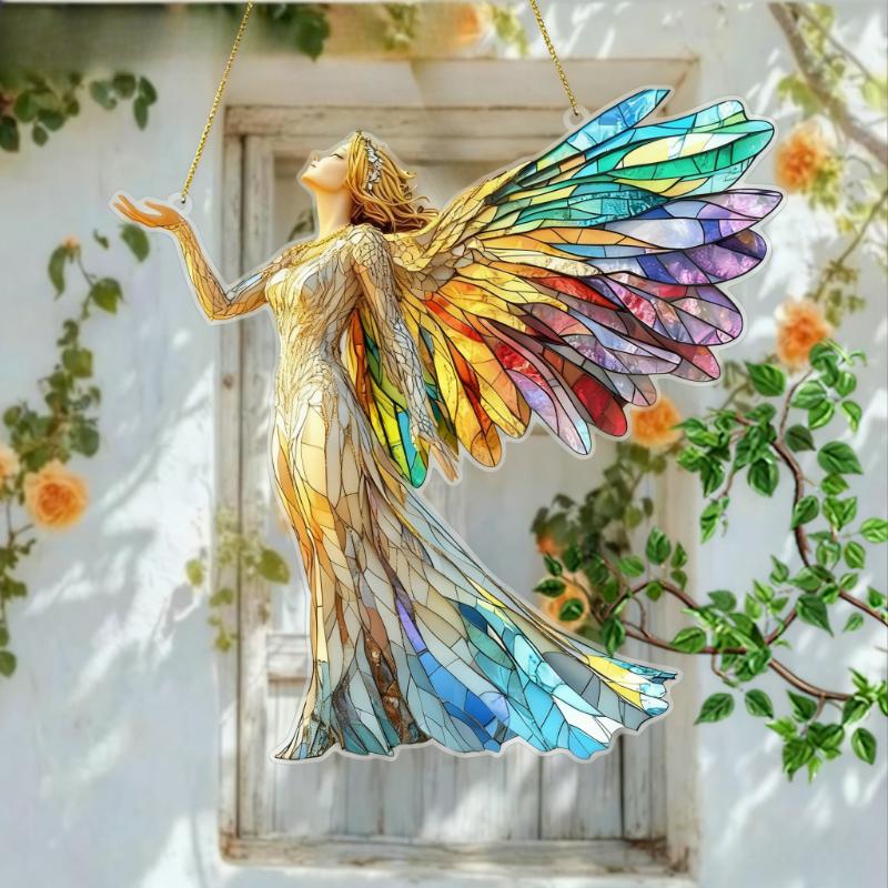 Weihnachtsengel Sonnenfänger Acryl Fensterdekoration Balkon Garten Hängeschild, Perfekt für Zuhause, Küche, Schlafzimmer, Garten