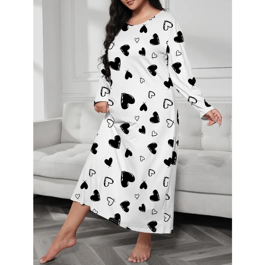 Long Sleeve Butterfly Heart Leopard Print Sleeping Dresses Casual Women Drop Shoulder Oversized Long Sleepwear Dress