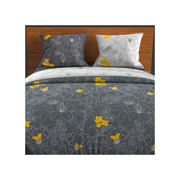 Parure Housse de couette 240X220 cm LISA Anthracite 57 fils/ cm2, par Soleil d'Ocre