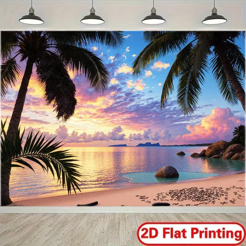 

2D Palm Tree Ocean Sunset Background for Studio & Live Stream 47.2x31.5inch/120*80cm
